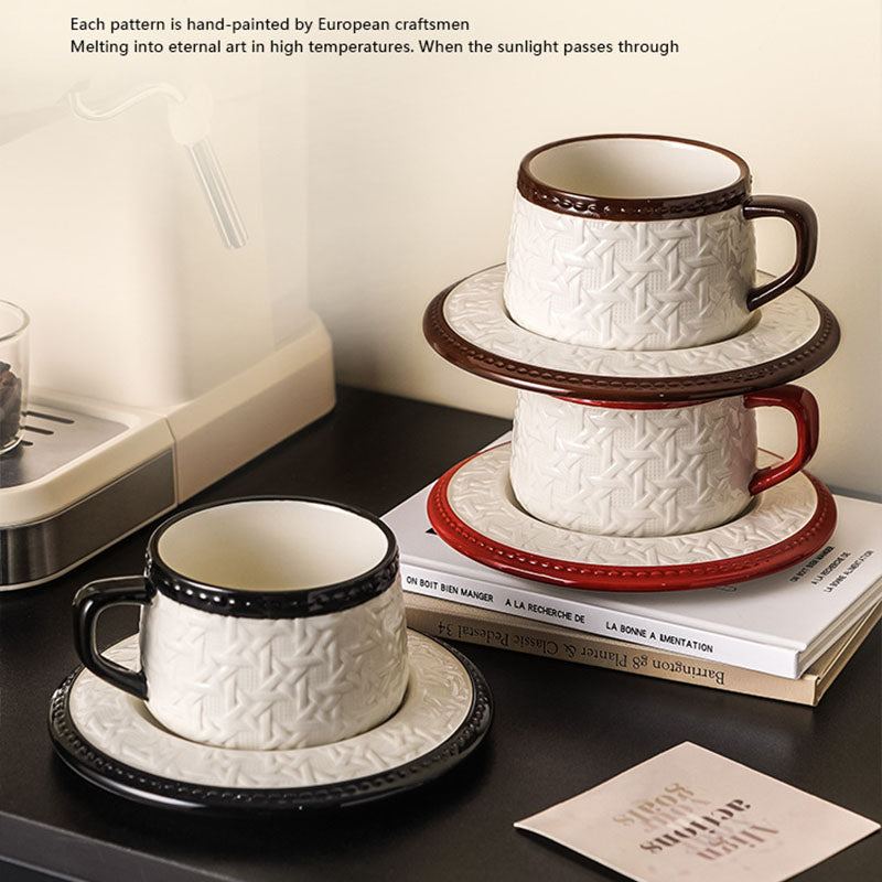 Woven-Pattern Ceramic Coffee Cup Set