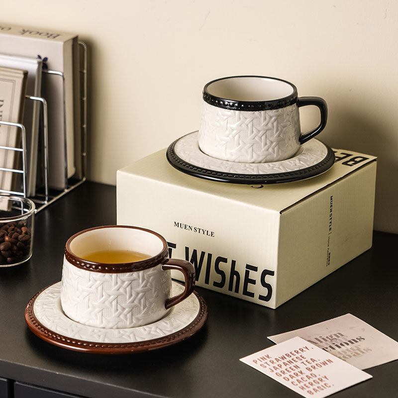 Woven-Pattern Ceramic Coffee Cup Set