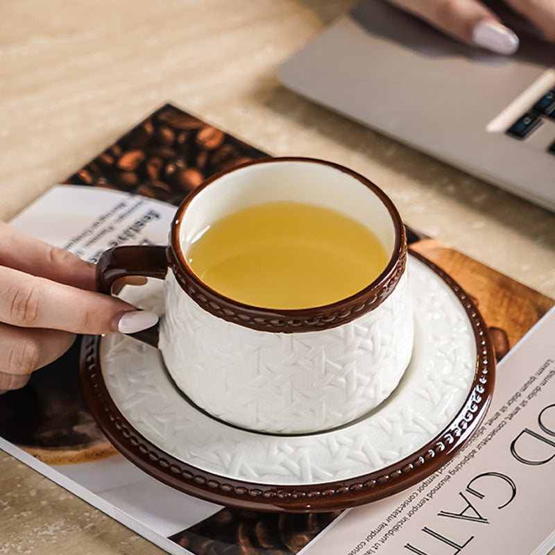 Woven-Pattern Ceramic Coffee Cup Set
