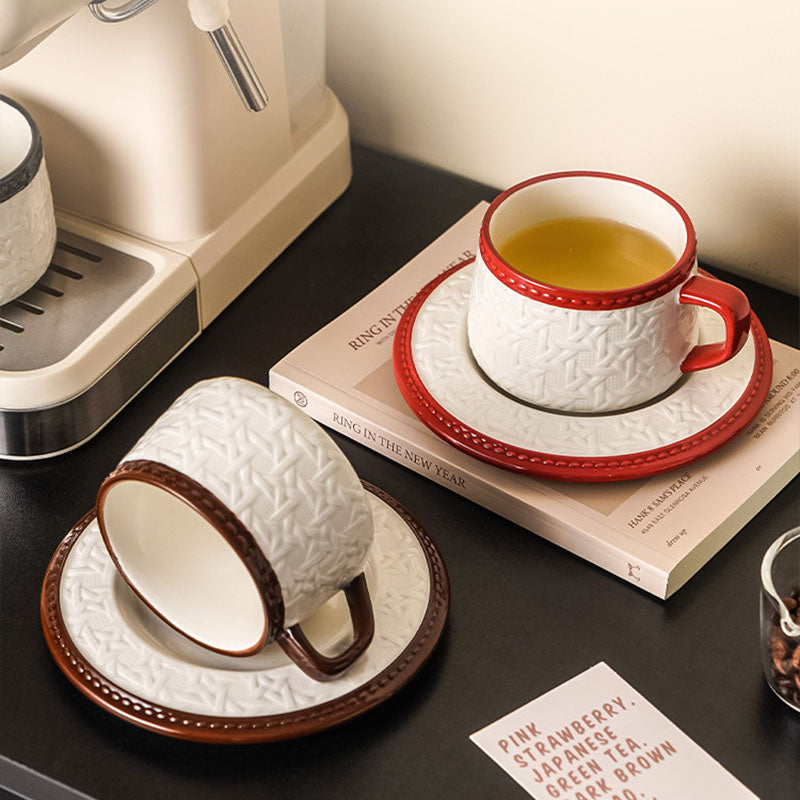 Woven-Pattern Ceramic Coffee Cup Set