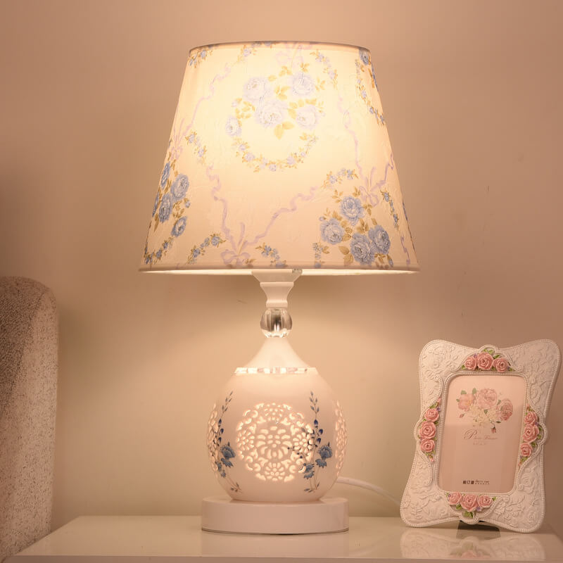 Blau-weiße Tischlampe aus Porzellan und Keramik