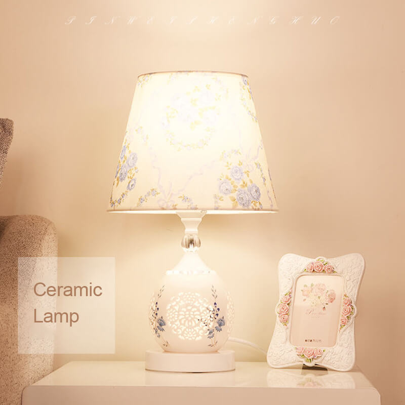 Blau-weiße Tischlampe aus Porzellan und Keramik