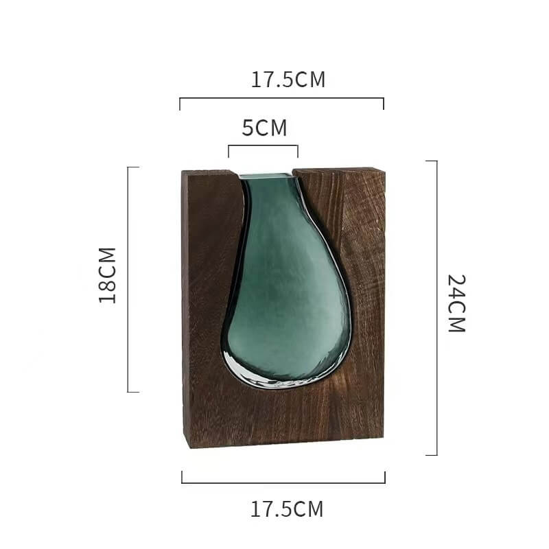 Vase en verre avec support en bois