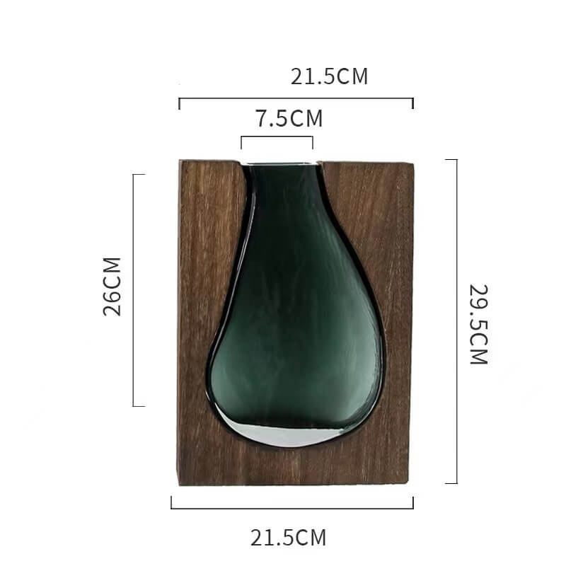 Vase en verre avec support en bois