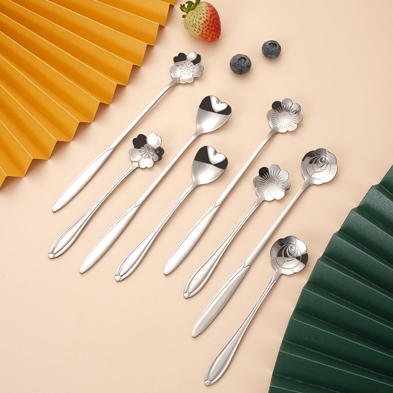 Golden Flower Dessert Spoon 8pcs Set