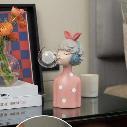 Headphone Girl Resin Table Lamp