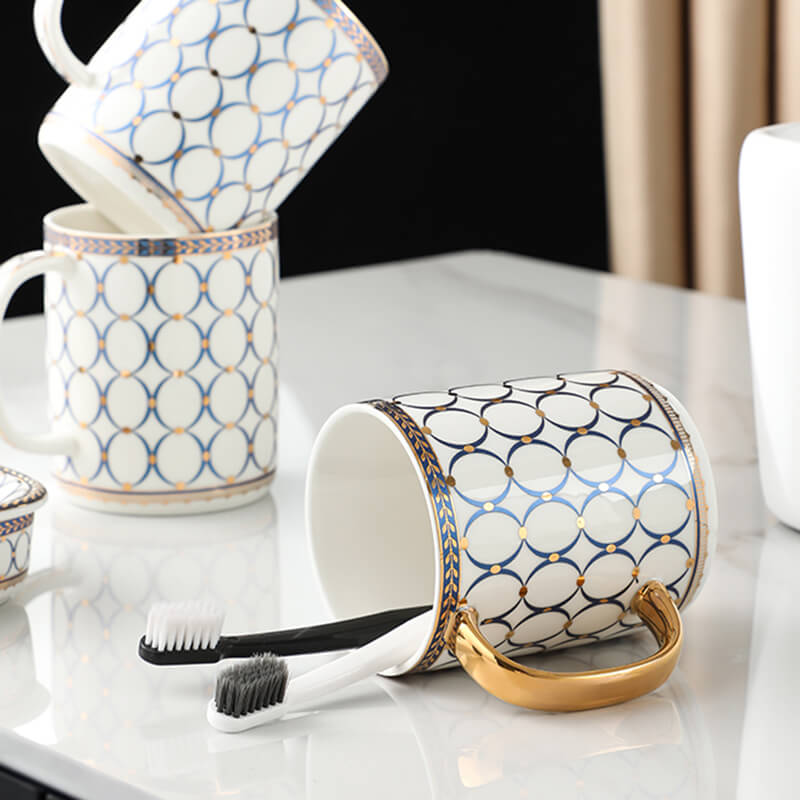 Circle Print Gold Ceramic Bathroom Set