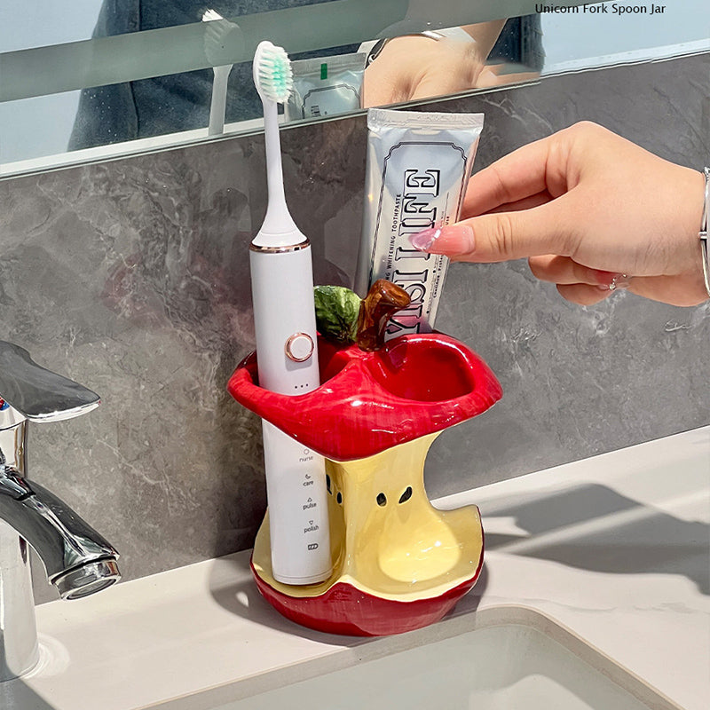 Apple Core Ceramic Toothbrush Holder Base