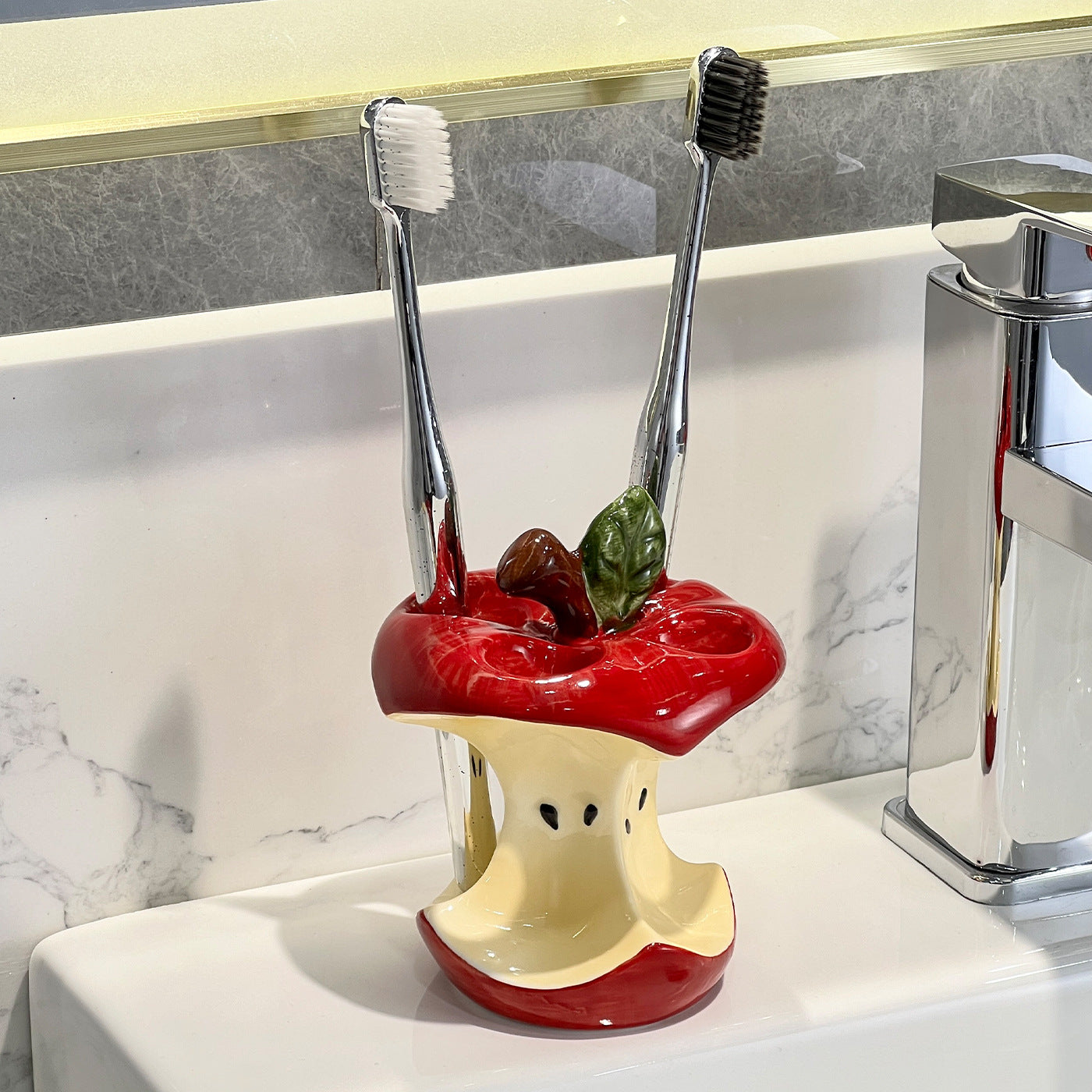 Apple Core Ceramic Toothbrush Holder Base