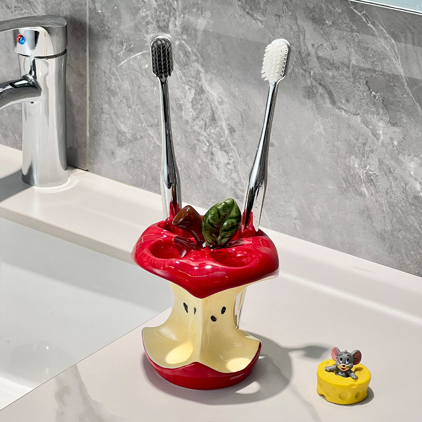 Apple Core Ceramic Toothbrush Holder Base