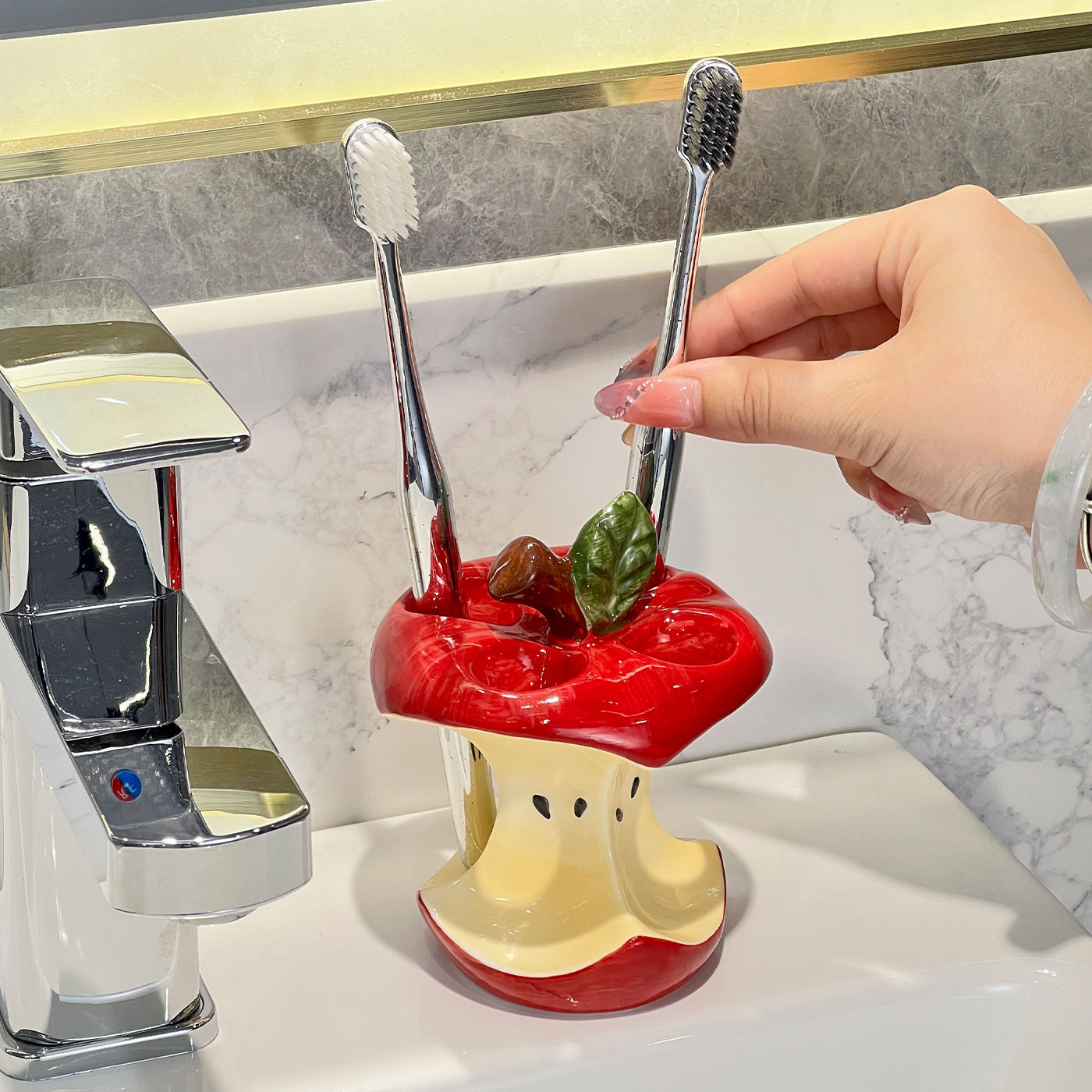 Apple Core Ceramic Toothbrush Holder Base