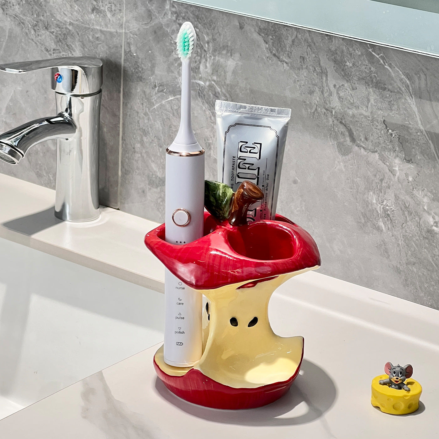Apple Core Ceramic Toothbrush Holder Base