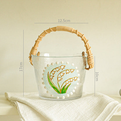 Bamboo Wood Portable Glass Ice Bucket