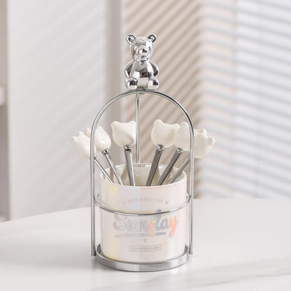 Bear Ceramic Dessert Fork Storage Jar