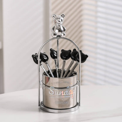 Bear Ceramic Dessert Fork Storage Jar