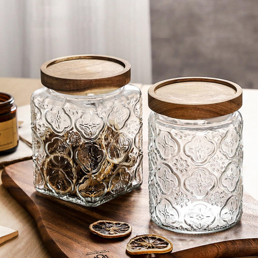 Begonia Embossed Glass Storage Jar