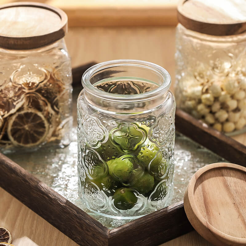 Begonia Embossed Glass Storage Jar