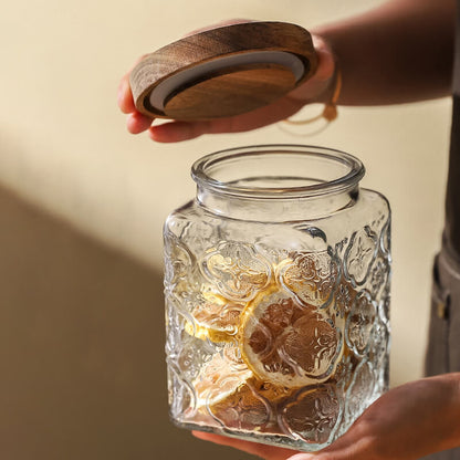 Begonia Embossed Glass Storage Jar