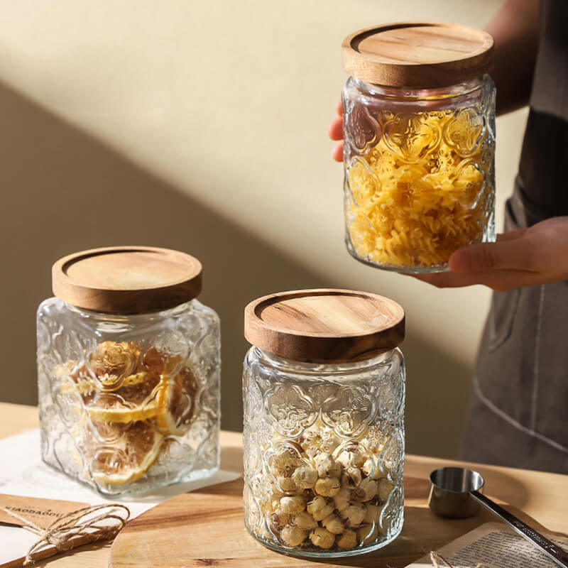 Begonia Embossed Glass Storage Jar