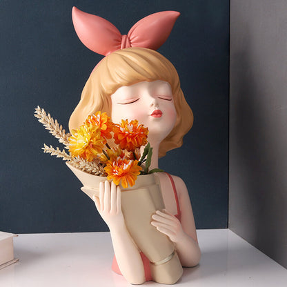 Bow Girl Bouquet Resin Decoration