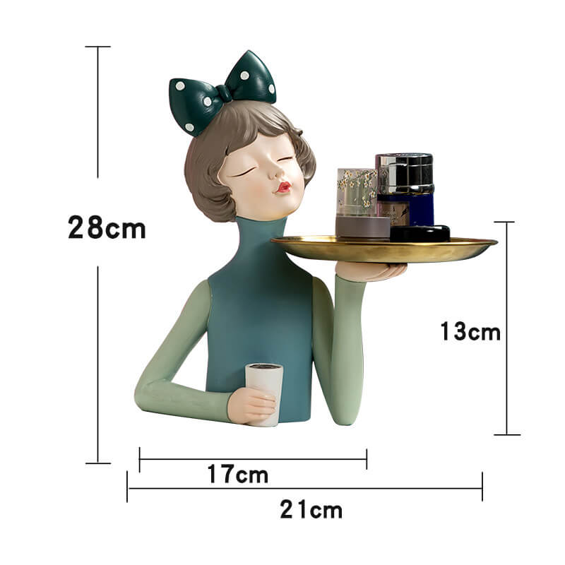 Bowknot Coffee Girl Resin Storage Decoration