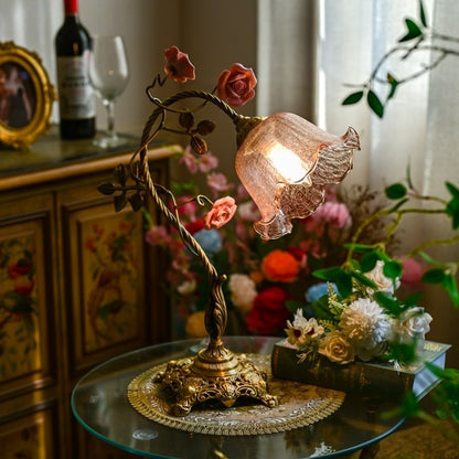 Retro Luxury Rose Glass Table Lamp