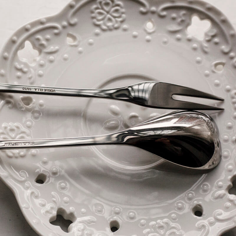 Cherry Blossom Embossed Dessert Spoon & Fork