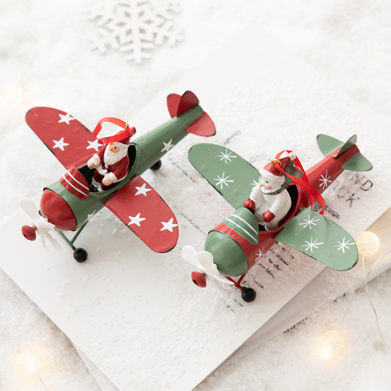 Christmas Airplane Iron Ornament