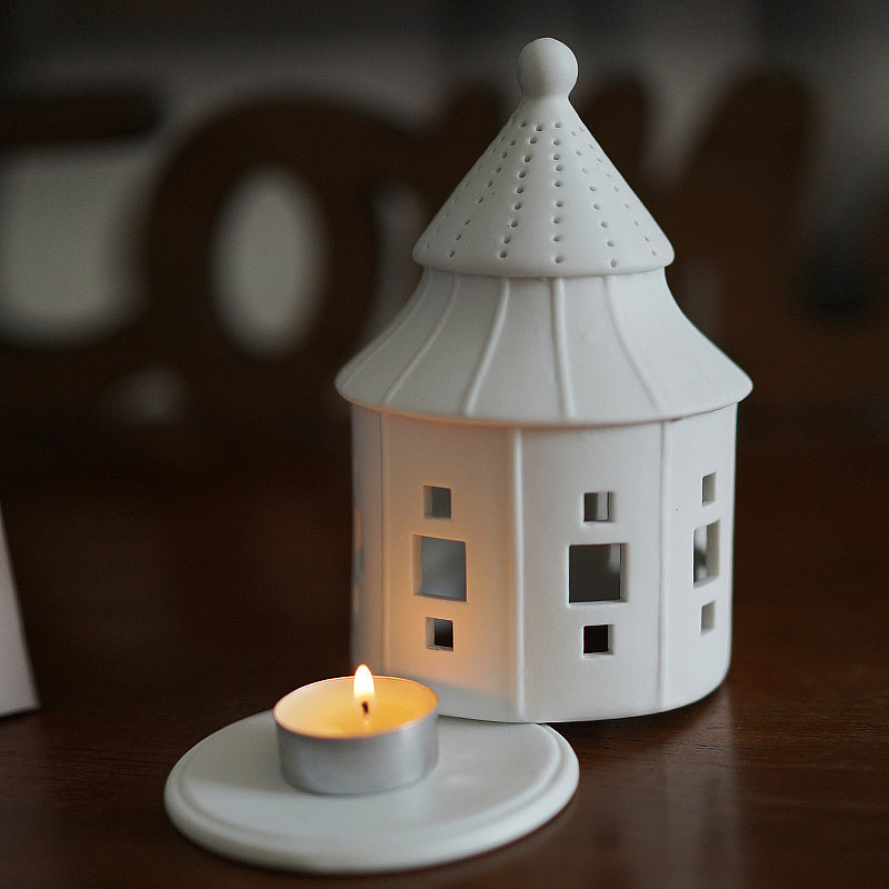 Christmas House Ceramic Candle Holder