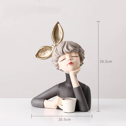 Coffee Girl Resin Decoration-Gray