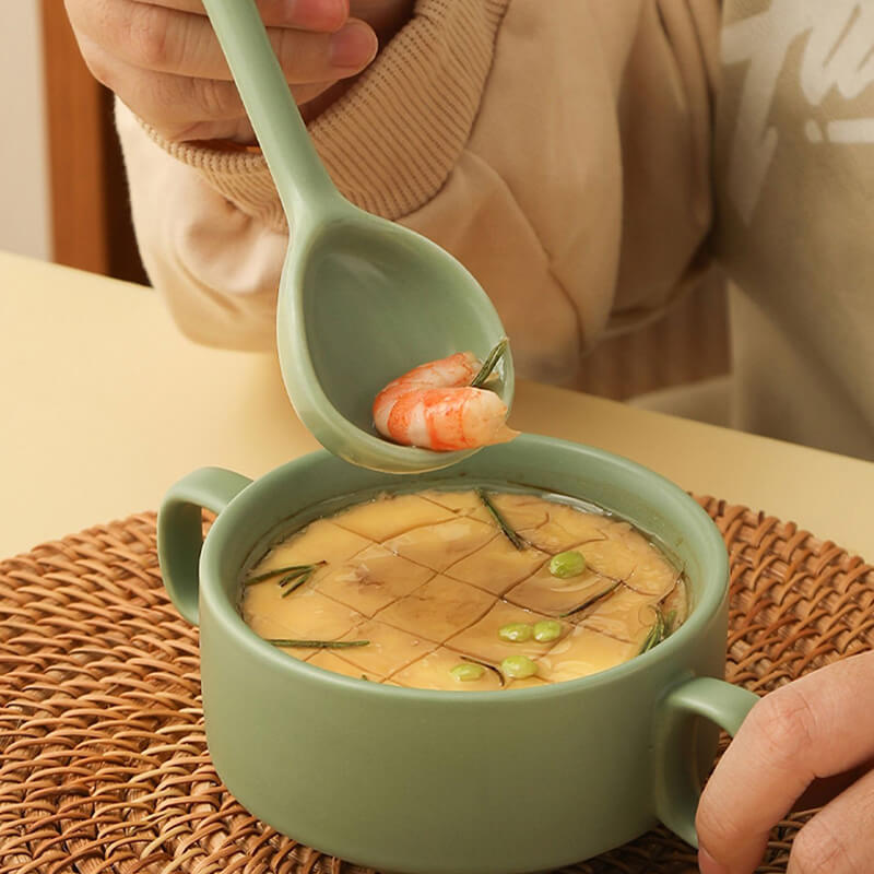 Color Glazed Ceramic Baking Bowl With Handle