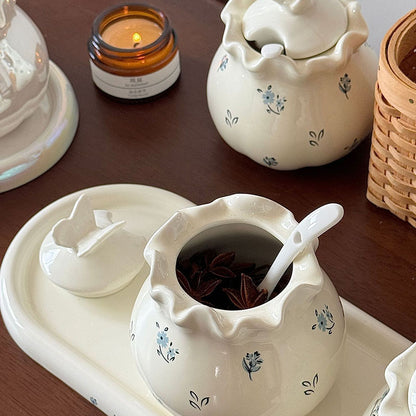 Cream Butterfly Floral Ceramic Jar