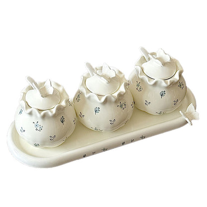 Cream Butterfly Floral Ceramic Jar