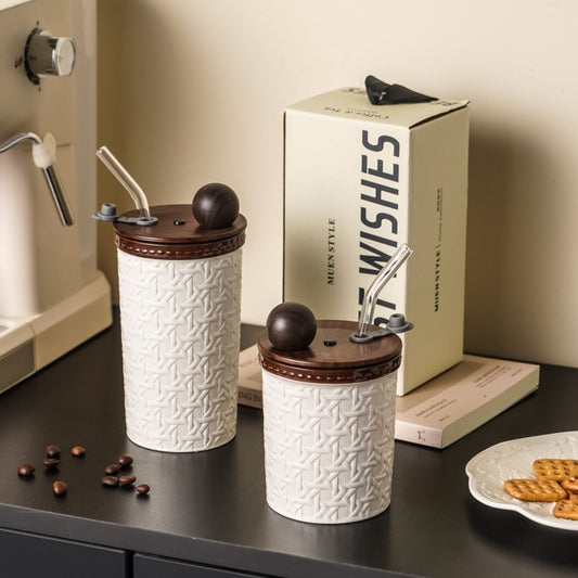 Creative Rattan-Patterned Ceramic Cup