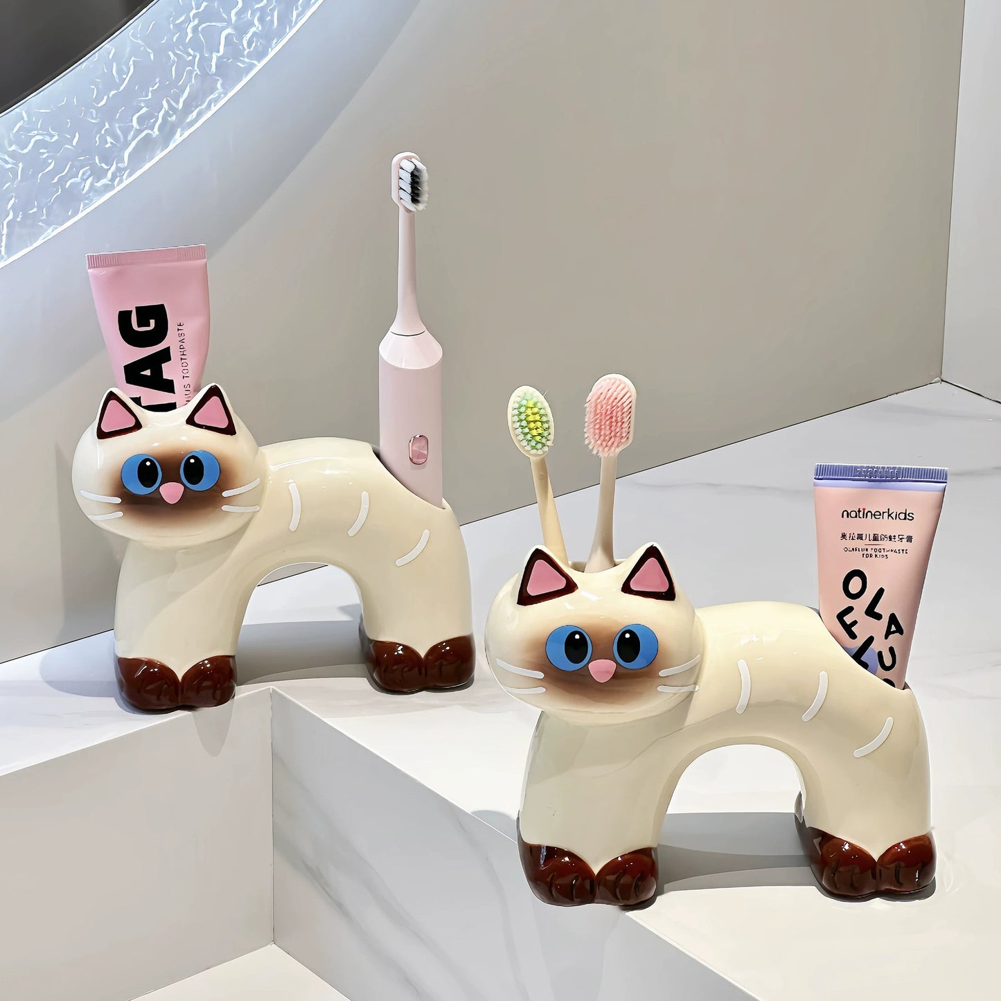 Cute Siamese Cat Ceramic Toothbrush Holder