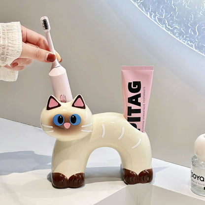 Cute Siamese Cat Ceramic Toothbrush Holder