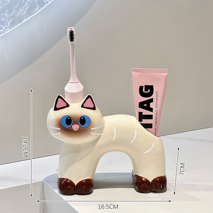 Cute Siamese Cat Ceramic Toothbrush Holder