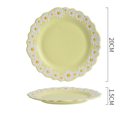 Daisy Embossed Ceramic Dinner Plate