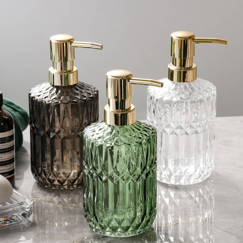 Diamond Pattern Glass Soap Dispenser