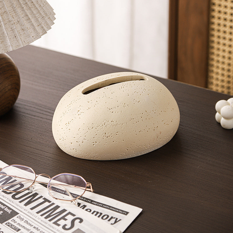 Egg-Shaped Travertine Paper Tissue Box