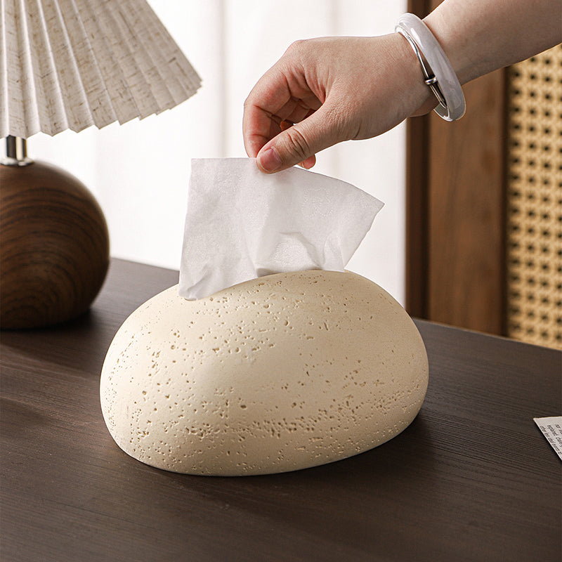 Egg-Shaped Travertine Paper Tissue Box