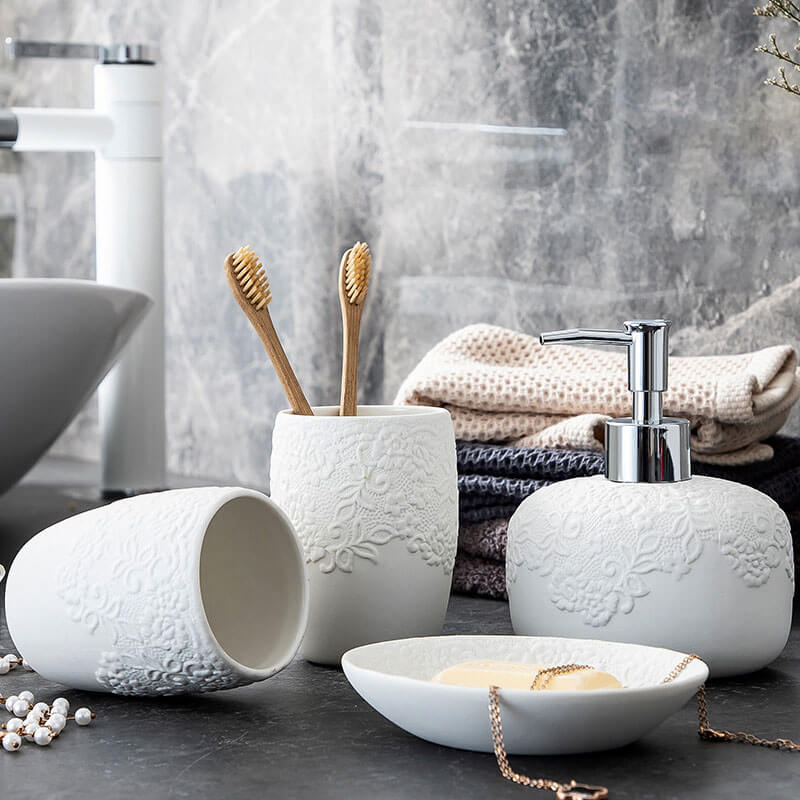 Embossed Ceramic Bathroom Set