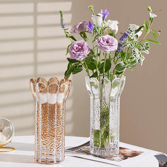 Embossed Flower Shape Crystal Glass Vase