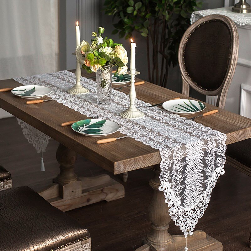 Embroidered Hollow Macrame Table Runner