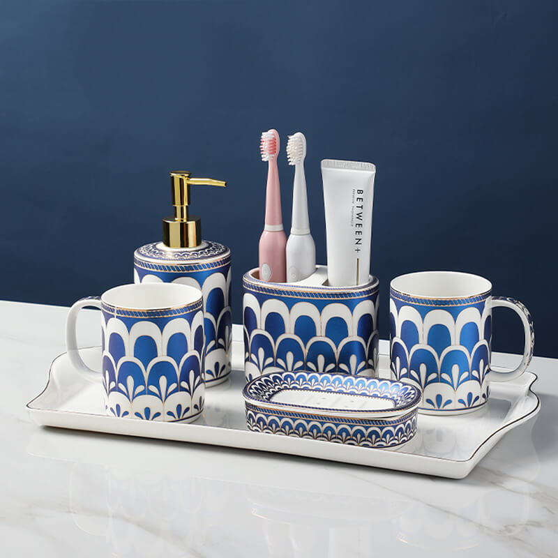 Feather Pattern Ceramic Bathroom Set