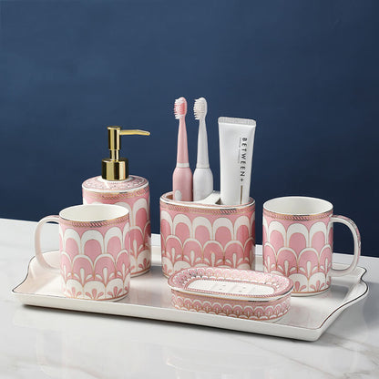 Feather Pattern Ceramic Bathroom Set