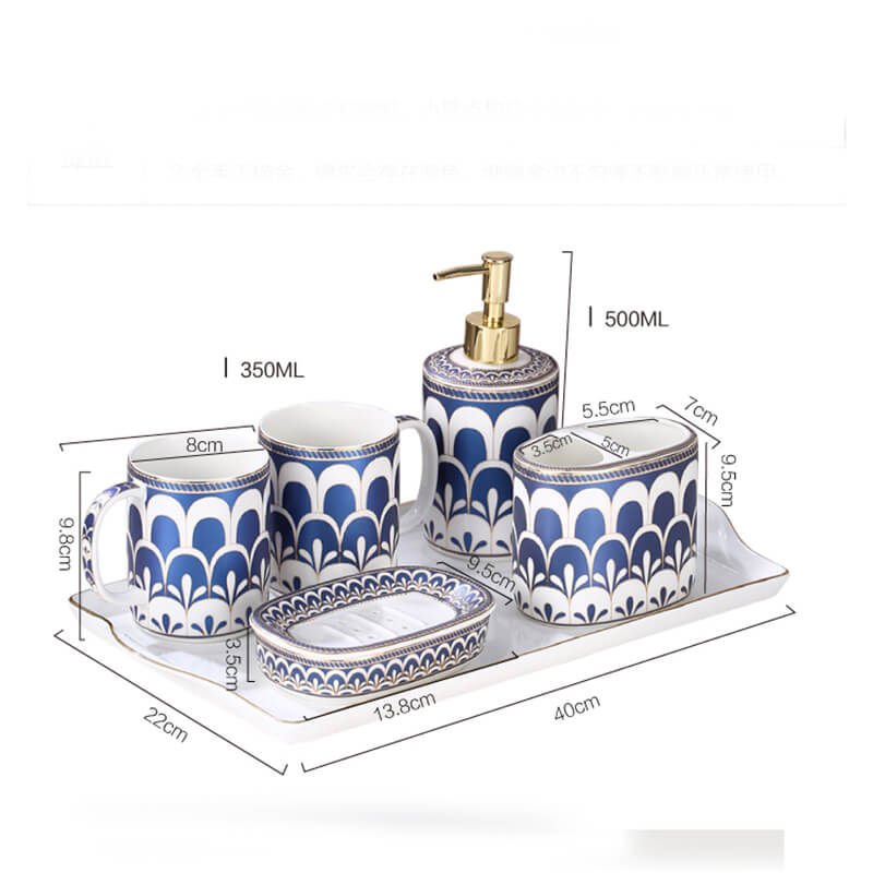 Feather Pattern Ceramic Bathroom Set