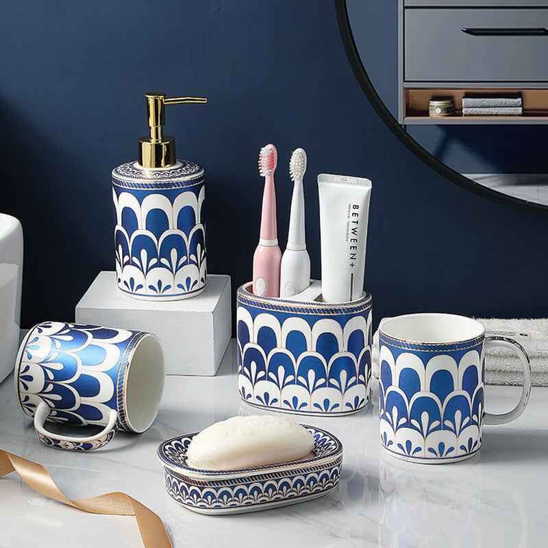 Feather Pattern Ceramic Bathroom Set