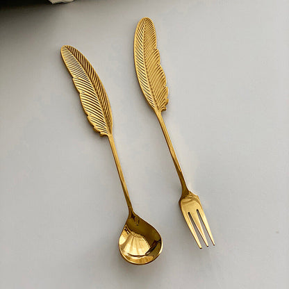 Feather Stainless Steel Dessert Spoon & Fork