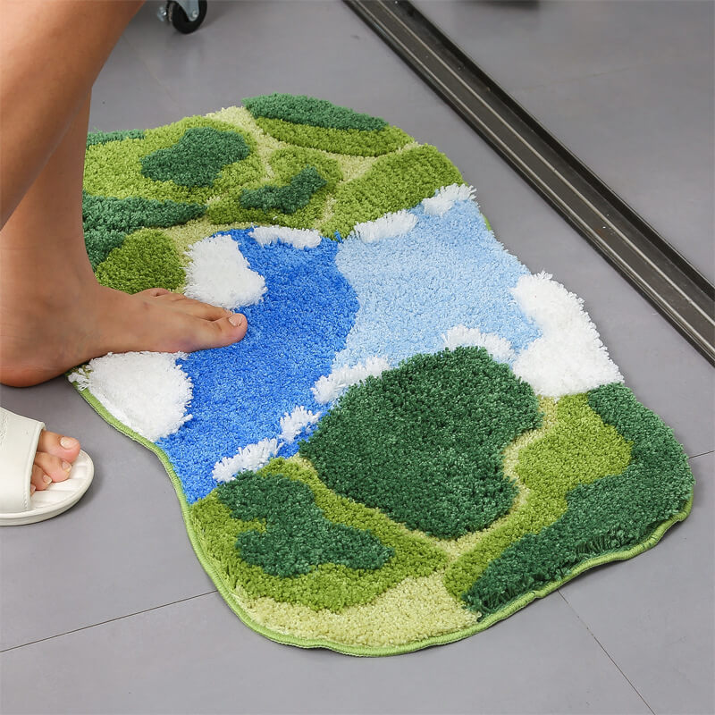 Flocked Moss Bathroom Rug